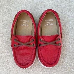 Janie and Jack Red Leather Boat Shoes